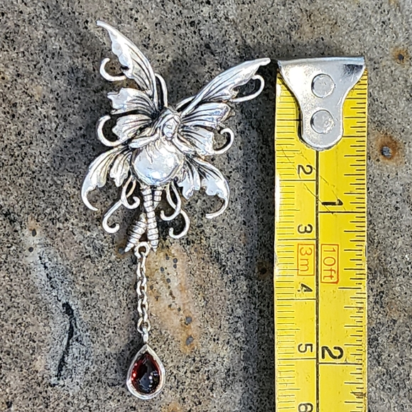 Peter Stone Sterling Silver Vine Faery Fairy Pendant Charm Red Dangle Amy Brown - Picture 6 of 8